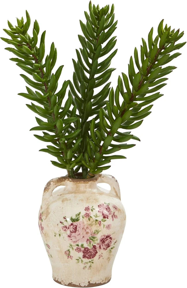 20"  Green Succulent Silk Plants in Decorative Jar Green Plant