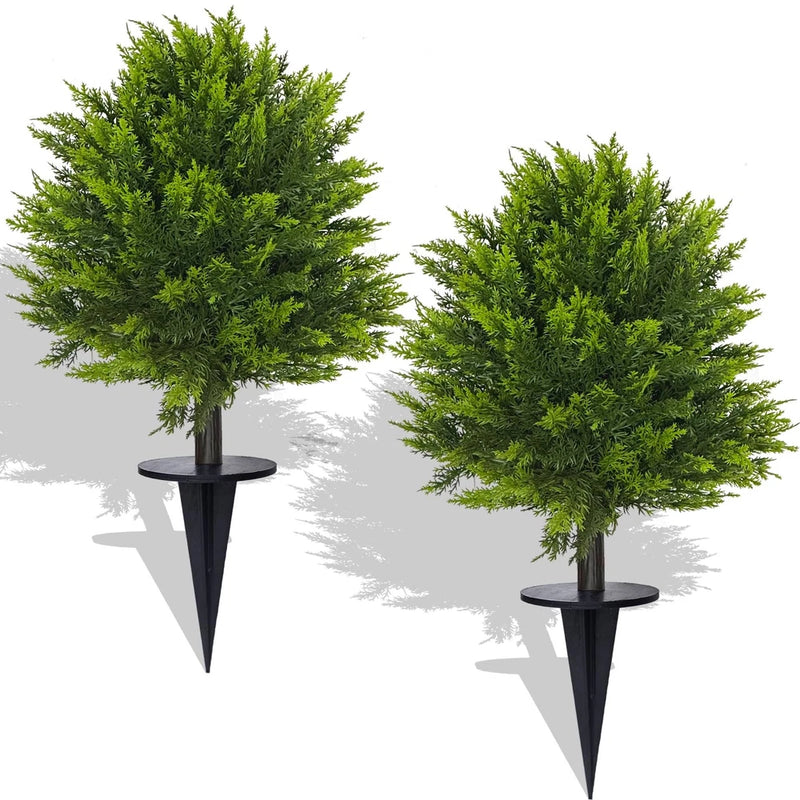2 Pack 24ÓArtificial Topiary Ball Tree with Spike Soft Cypress Realistic Faux... Green Plant