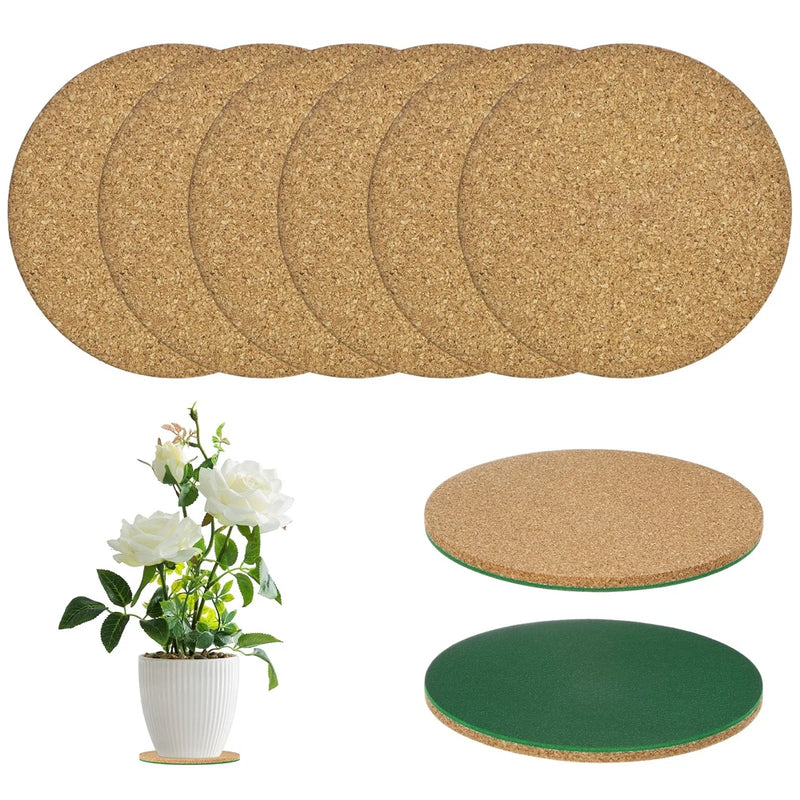 6-Pack 4 Inch Double Layers Cork Plant Coasters for Garden [Green, Wood Tone] Garden Plants
