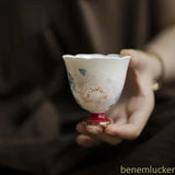 75ml Ceramic Handpainted Peony Tea Tasting Cup Flower Mouth Master Cup Teaware Peony