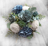 Dusty Blue Sage Sola Wood Bridal Bouquet Succulent Bridesmaid Wedding Flowers Bouquet