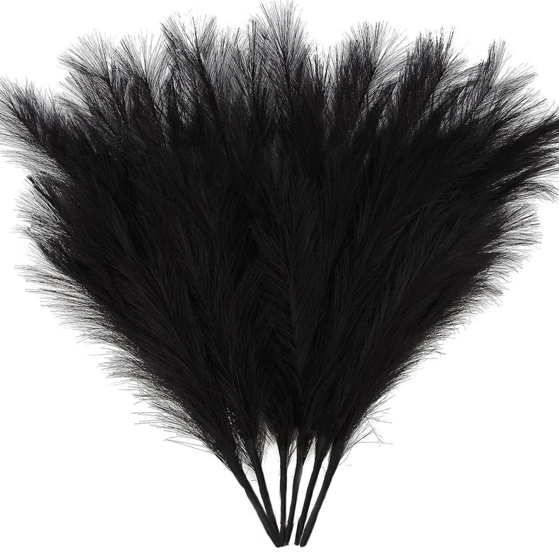 Artificial Pampas Grass, 6 Stems Black, Halloween Home Decor, 17 Inch Pampas Grass