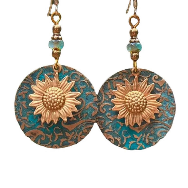 Bohemian Boho Sunflower Daisy Drop Earrings Retro Double Layer Dangle Charm Earr Sunflower