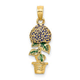 14K Yellow Gold 3-D Lavender Hydrangea Flowers In Pot Pendant Hydrangea