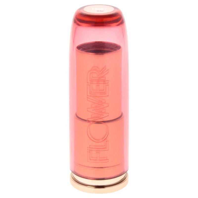 Pink moisturizing lipstick tube with embossed logo, gold base cap