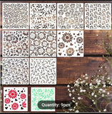 Floral Flourish Stencils Flower Rose Sunflower Peony Leaf Stencils 9pcs flower Sunflower