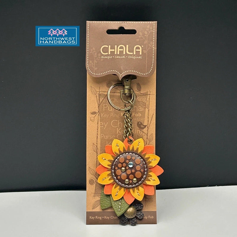 CHALA sunflower keychain purse charm with orange and yellow flower design
