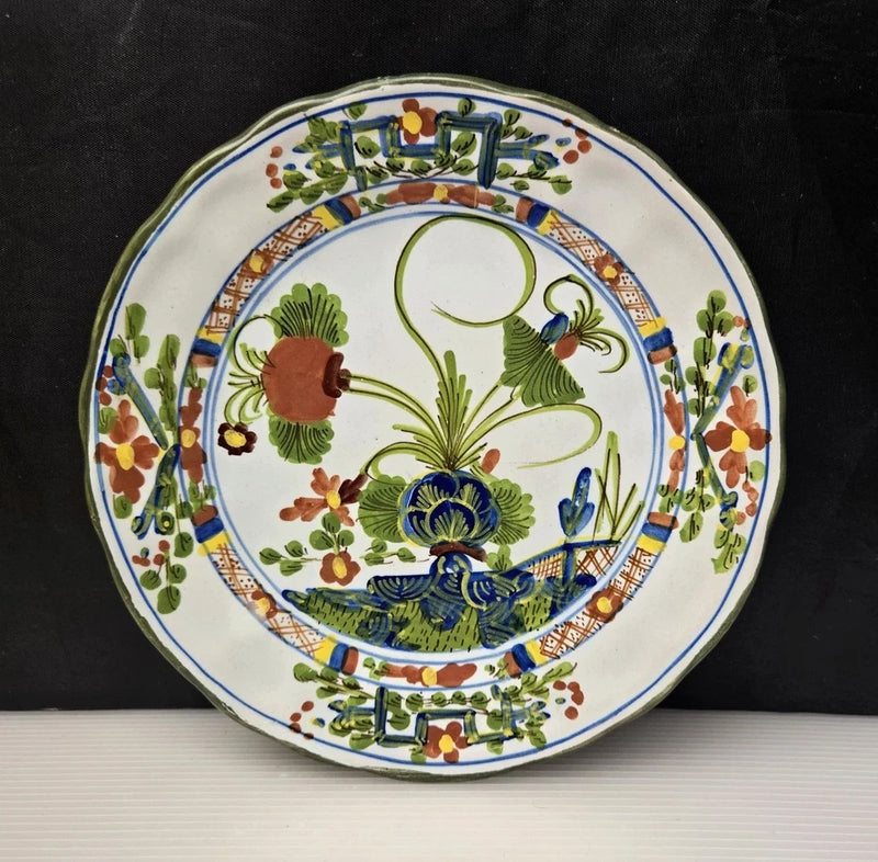 Vintage 7 in dessert plate with blue floral garofano carnation pattern, signed rim