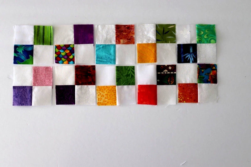 Lot of 50 cotton fabric 4-patch quilt squares 3.5" blocks multicolor white Flowering Plants