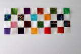 Lot of 50 cotton fabric 4-patch quilt squares 3.5" blocks multicolor white Flowering Plants