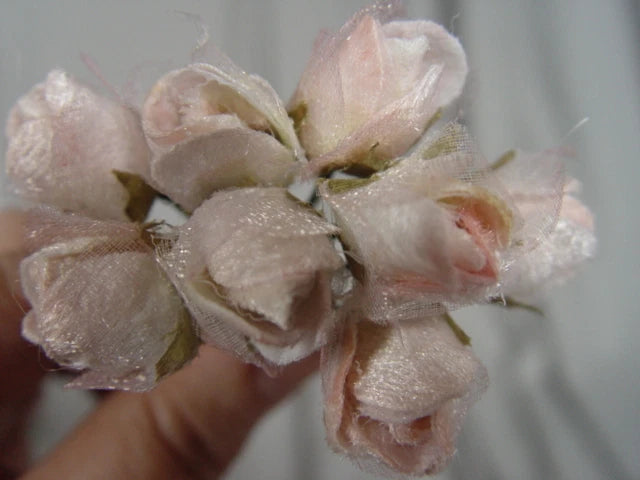 Velvet rose millinery flower cluster with pink and cream petals