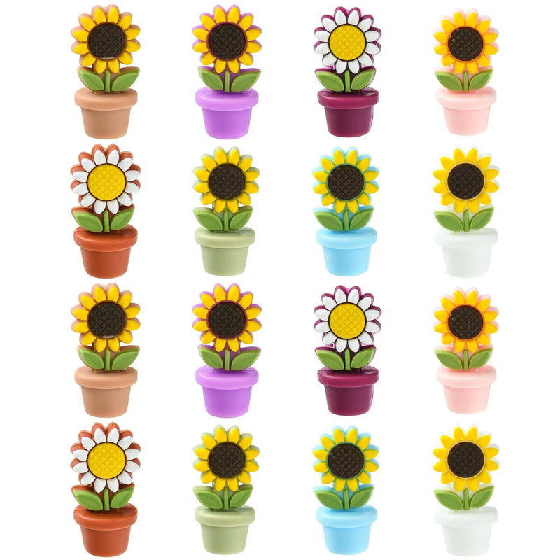 Potted sunflower silicone focal bead, assorted pot colors with yellow flower and dark center