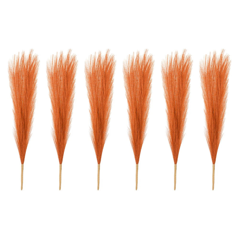 6 Pcs 17 Inch Faux Pampas Grass Artificial Boho Decor Orange Pampas Grass