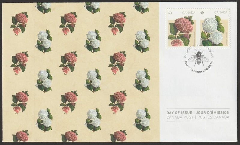 Canada #2899-2900, Hydrangeas, Type 2, Official First Day Cover, FDC 2016 Hydrangea