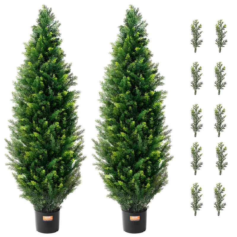 Uimoso 2pcs 4ft Artificial Cedar Topiary Tree Plant UV Home Decor Indoor Outdoor Green Plant