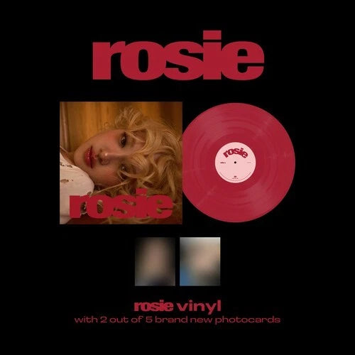 Red colored vinyl LP with circular record label, rose-themed cover text.