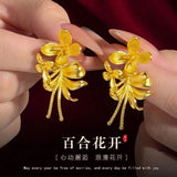 Gold Plated Lily Flower Stud Earrings Vintage Jewelry Lily