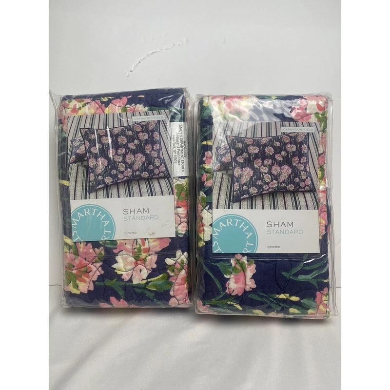 Set of 2 Martha Stewart Carnation Fields Standard Pillow Sham Quilted - NEW Carnation