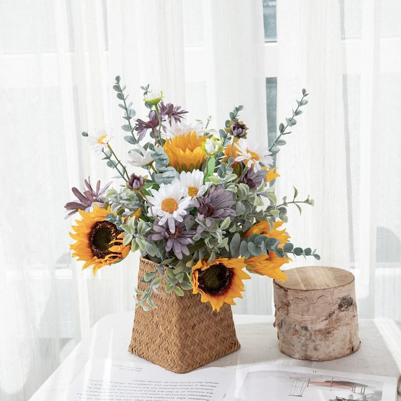 Artificial Sunflower Daisy and Eucalyptus Bouquet Arrangement Bouquet