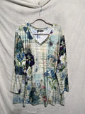 NWT Women's Lily by Firmiana Blue White Floral V-Neck Spandex Stretch Top large Lily