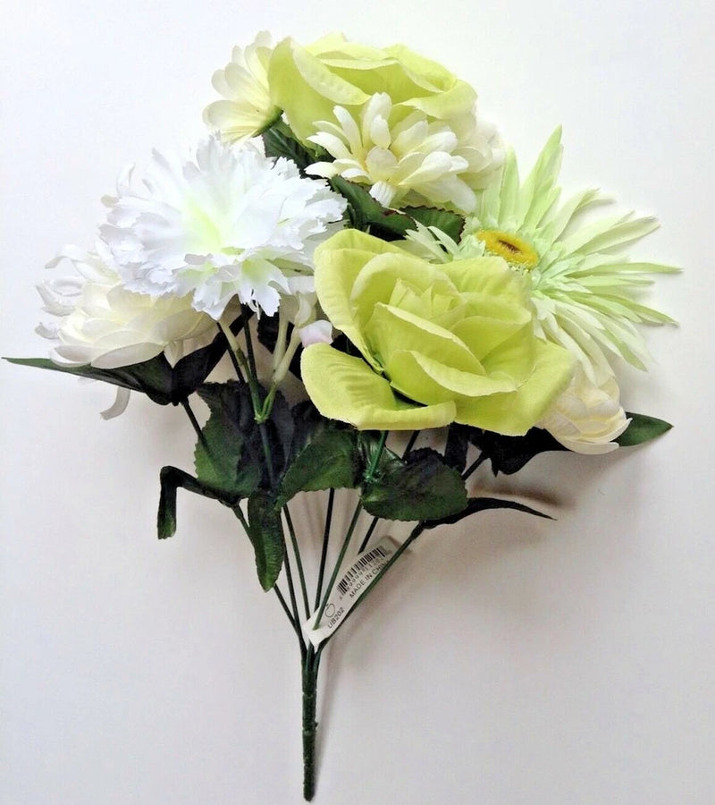 Cream Green Rose 15" Mixed Bush Silk Flower Home Wedding Indoor Outdoor Decor US Green Plant