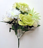Cream Green Rose 15" Mixed Bush Silk Flower Home Wedding Indoor Outdoor Decor US Green Plant