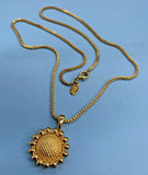 Nolan Miller Signed Sunflower Pendant & Nice 24" Box Chain Necklace Gold-Tone Sunflower