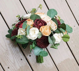 Burgundy Peach Bridal Bouquet Sola Wood Artificial Wedding Flowers Eucalyptus Bouquet