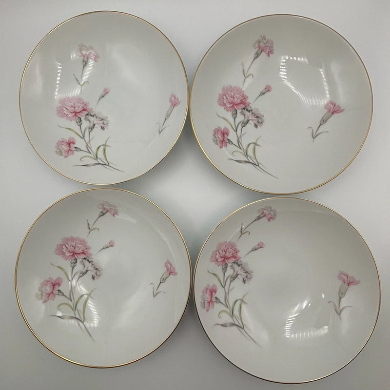 Royal Court Pink Carnation Soup Cereal Bowls Floral Flower Japan Vintage 4 Set Carnation