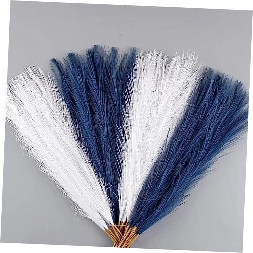 Blue and White Pampas Grass Decor, 30 Pcs 17" Faux Pampas Grass Short Decor, Pampas Grass