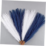 Blue and White Pampas Grass Decor, 30 Pcs 17" Faux Pampas Grass Short Decor, Pampas Grass