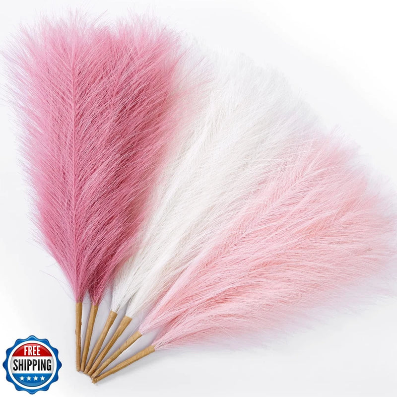 Serwalin Pampas Grass Pink Decor 17.7 Inch 6pcs, Faux Pampas Gras Pampas Grass