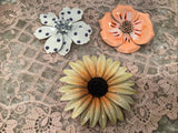 3 vtg flower pins retro mcm mid century 1950 1960s Sunflower metal retro mod Sunflower