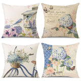 4PCS Spring Pillow Covers Hydrangea Bird Bike Sofa Cushion Covers Home Decor Hydrangea