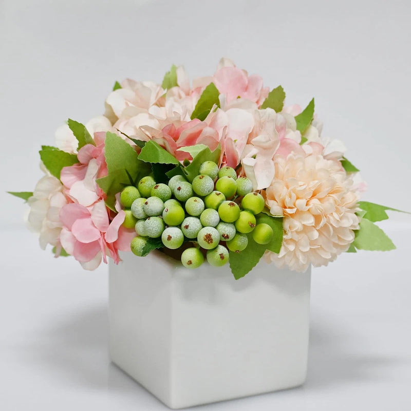 Artificial Hydrangea Flower Arrangement in Ceramic Vase and Vase Home Decorat... Hydrangea