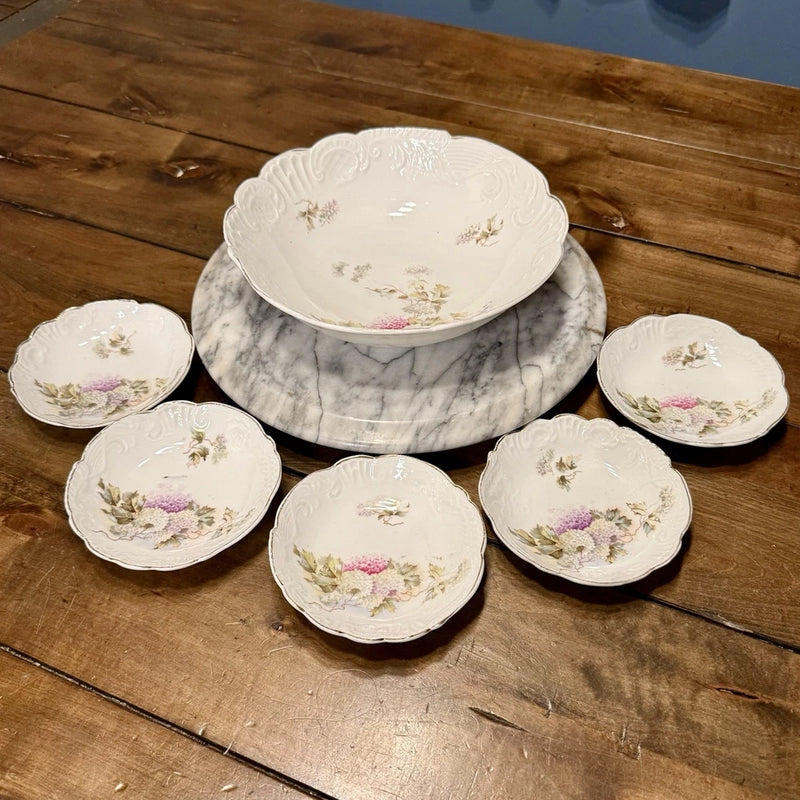 6pc VTG Antique Germany Porcelain China Floral Hydrangea Serving Bowl Set Hydrangea
