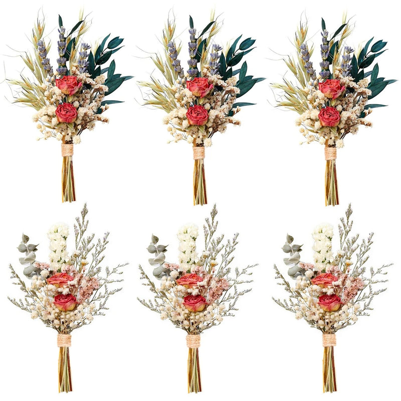 Mini Dried Flower Bouquet Set of 6, Pampas Grass Boho Wedding Table Centerpie... Pampas Grass