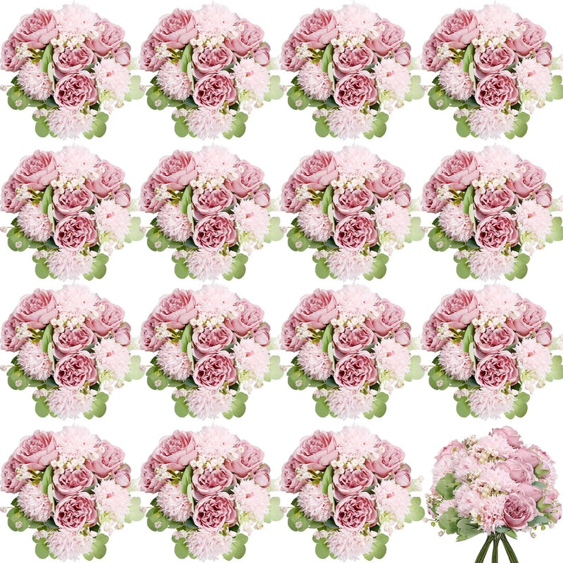 16 Bundles Artificial Flowers Peonies Bulk, Silk Fake Flower with Stems for D... Peony