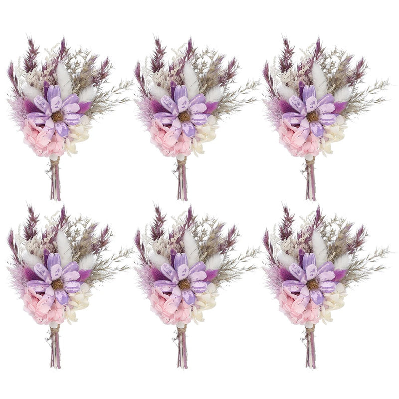 6 Pcs Mini Pampas Grass Dried Flower Bouquet Baby's Breath Boho Purple/White Dried Flower
