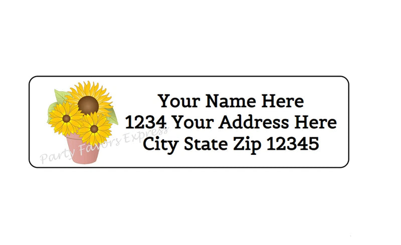 30 SUNFLOWER IN FLOWER POT PERSONALIZED RETURN ADDRESS LABELS 1 in X 2.625 in Sunflower