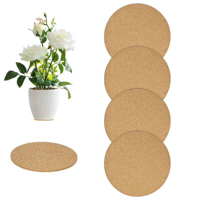 4-Pack Cork Plant Coasters, 3.5 Inch Cork Plant Mats for Garden [Wood Color] Garden Plants