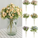 15Heads Artificial Silk Fake Flowers Bunch Bouquet Wedding Party Home Decor Bouquet