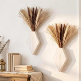 2 Pcs Bohemian Wooden Wall Planter Set with Pampas Grass Modern Farmhouse Wall D Pampas Grass