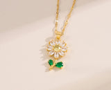 Trends Titanium Gold Flower Daisy Sunflower Pear Green CZ Pendant Chain Necklace Sunflower