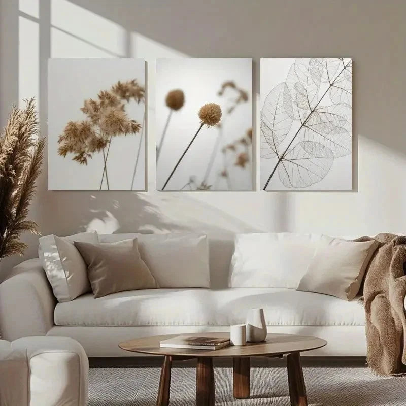 3pcs Dried Flower  Pampas Grass  Wall Art Canvas  Unframed/Framed Pampas Grass