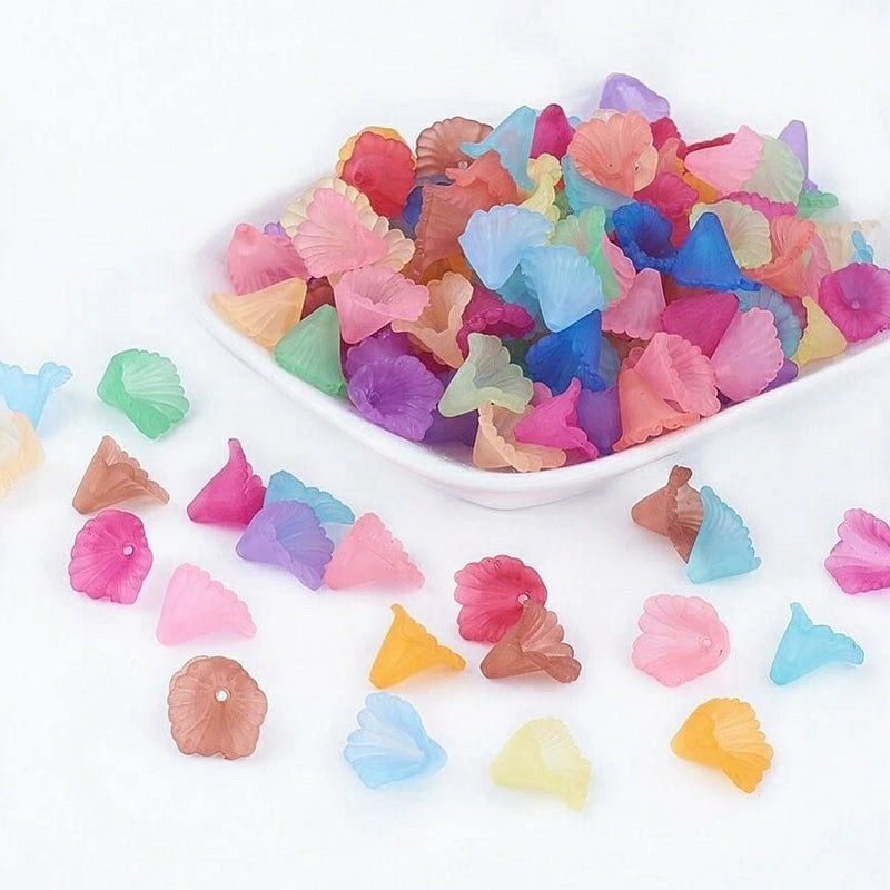 Assorted acrylic lily flower beads, small multicolor 12mm flowers for jewelry making