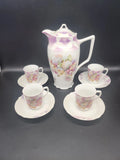 Vintage German Chocolate Pot  w/4 Cups & Saucers Early 20th Century Hydrangea