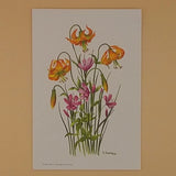 Vintage Greeting Card, Tiger Lily & Purple Satin Flower By E. Sartain - Not Used Lily