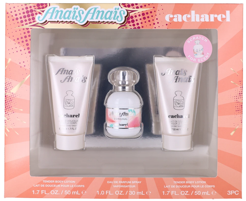Anais Anais by Cacharel for Women Set: EDP + Body Lotion x2 (1.0+1.7+1.7oz) New EDP