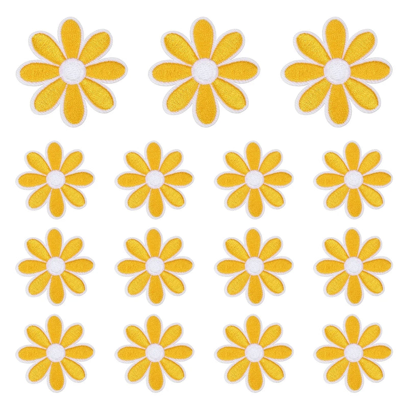 15Pcs Daisy Flower Iron-on Patches 3cm Embroidery Applique Patch Yellow-White Daisies